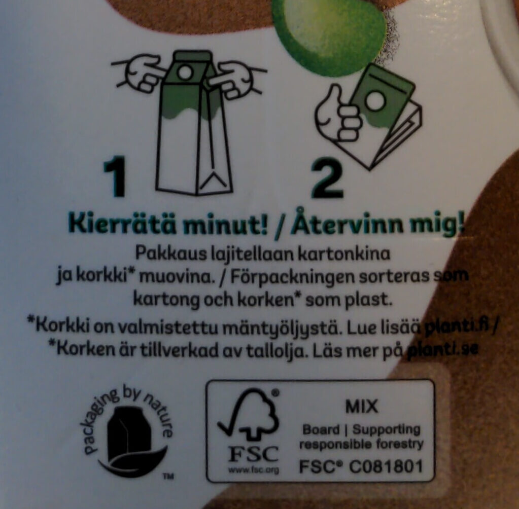 Härkäpapujuoma kahviin - Kierrätysohjeet ja/tai pakkaustiedot
