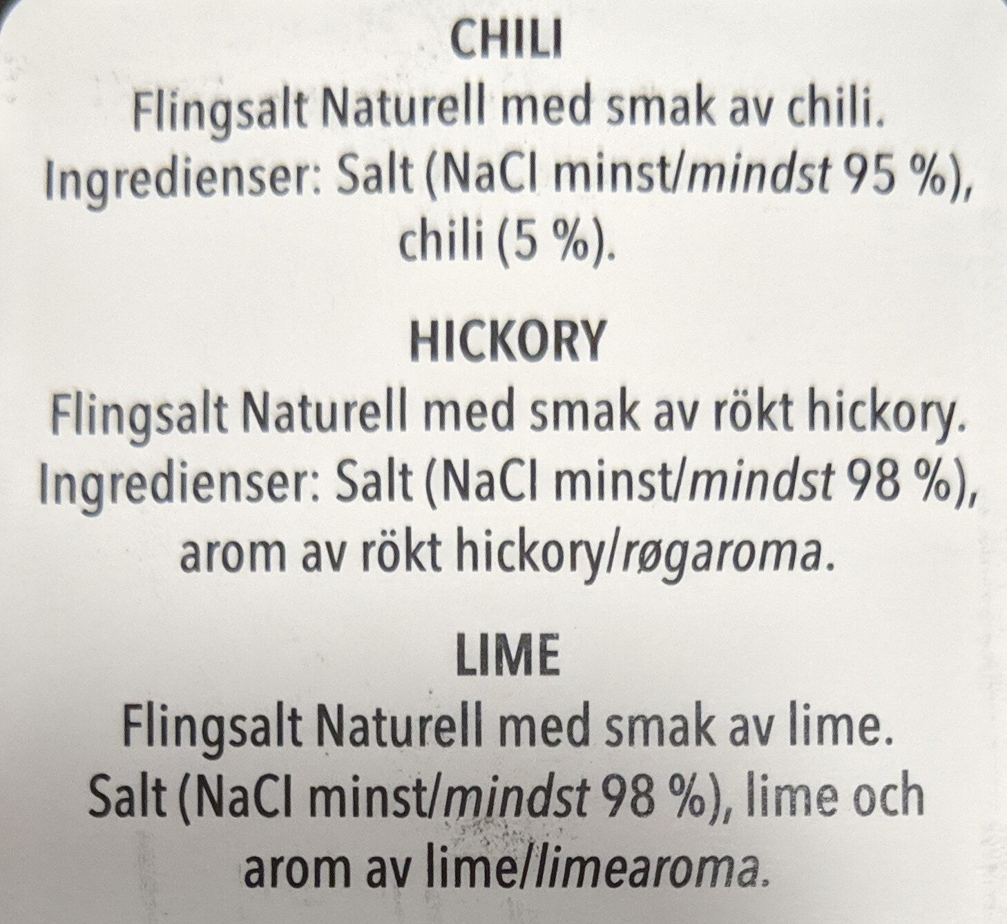 Flingsalt - Ingredienser - sv