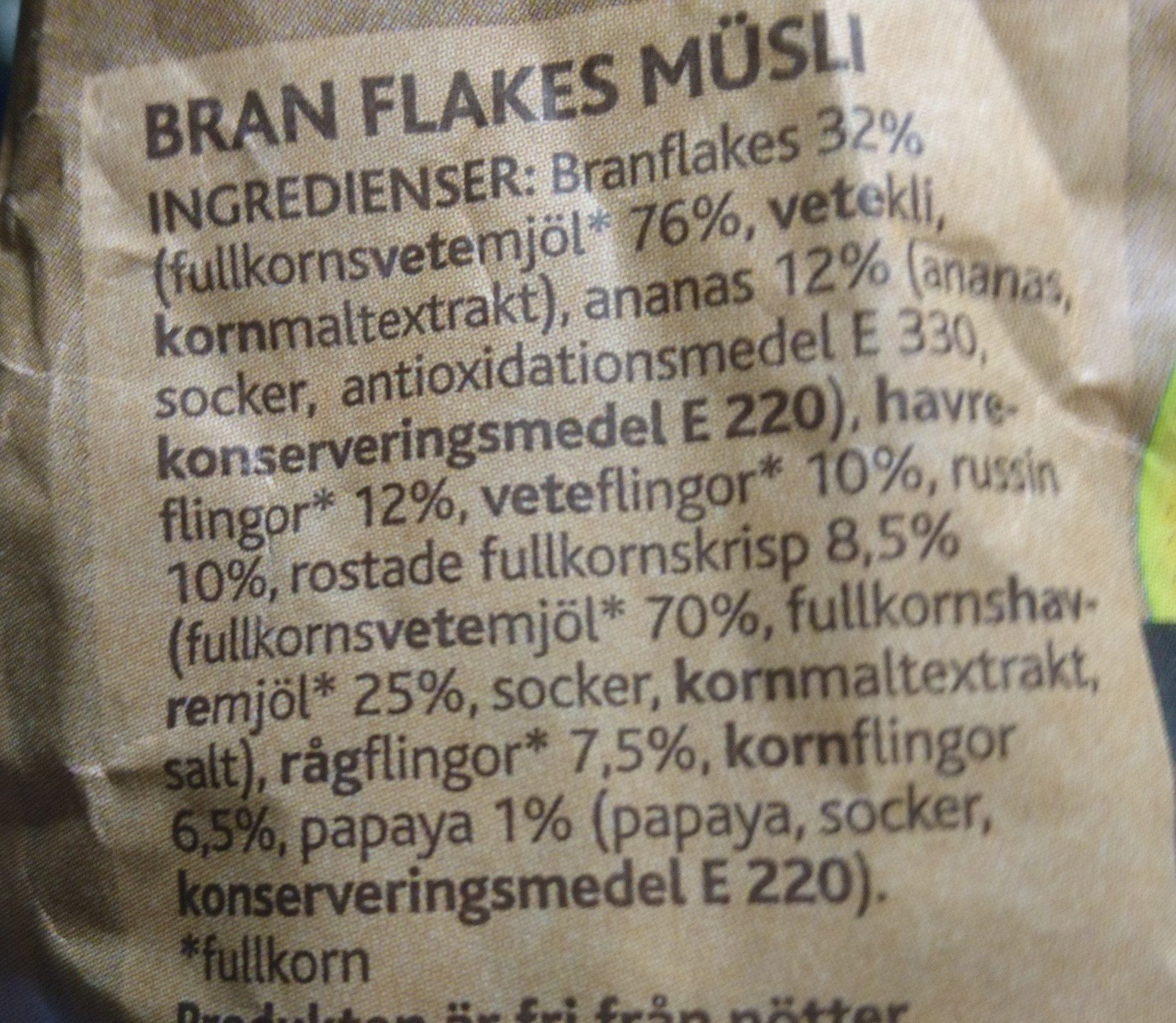 Bran Flakes Müsli - Ingredienser