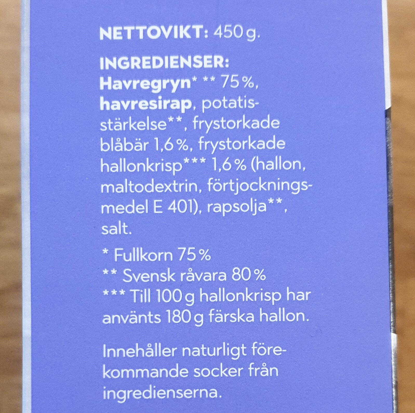 Svensk rostad granola Blåbär & Hallon - Ingredienser