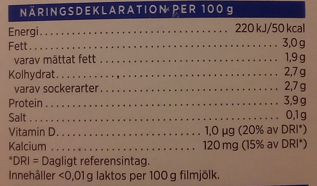 ICA Filmjölk laktosfri - Näringsfakta