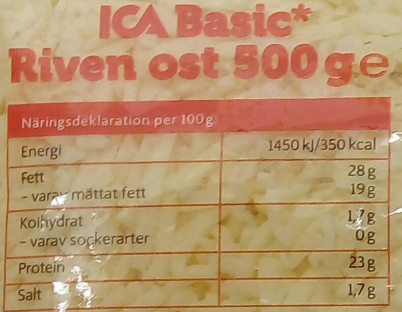 ICA Basic Riven ost - Näringsfakta