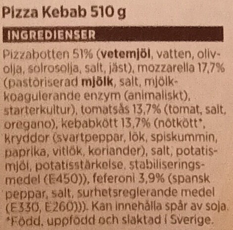 ICA Pizza Kebab - Ingrédients - sv