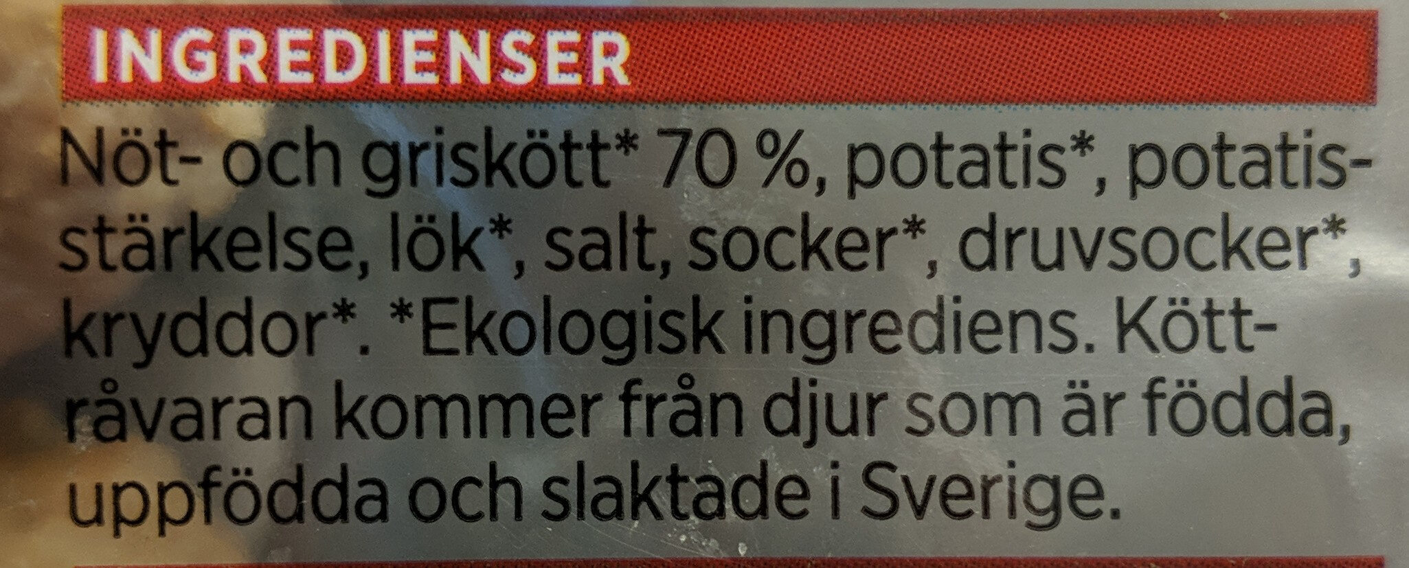 ICA i♥eco Svenska ekologiska köttbullar - Ingredienser
