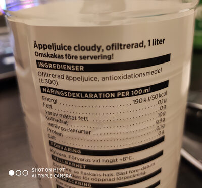 Äppeljuice Cloudy - Ingredienser