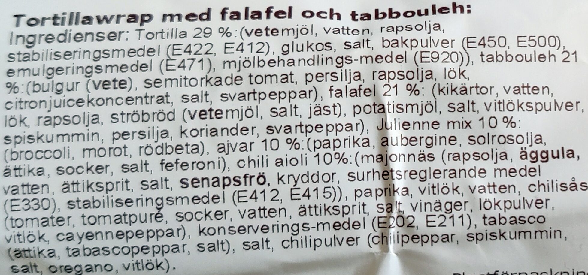 Fresh Falafel Wrap - Ingredients - sv