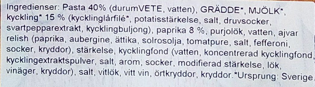 Carolines Kök Pasta Pollo Kyckling & paprika i krämig örtsås - Ingredienser