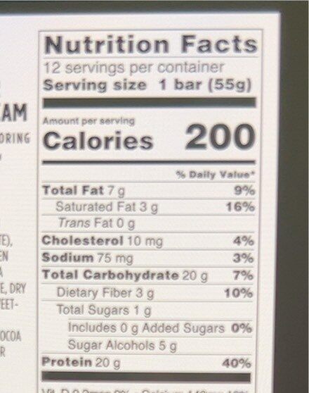 Protein Bar Cookies & Cream - Nutrition facts