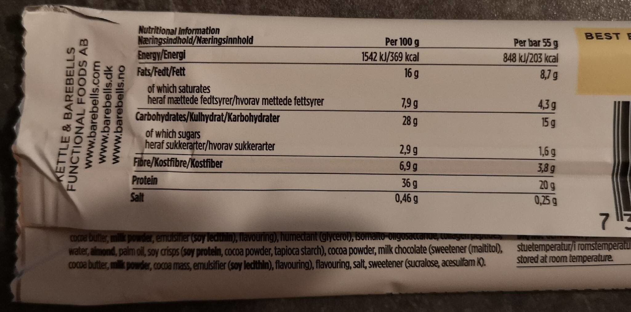 Protein Bar White Chocolate Almond - Nutrition facts - fr