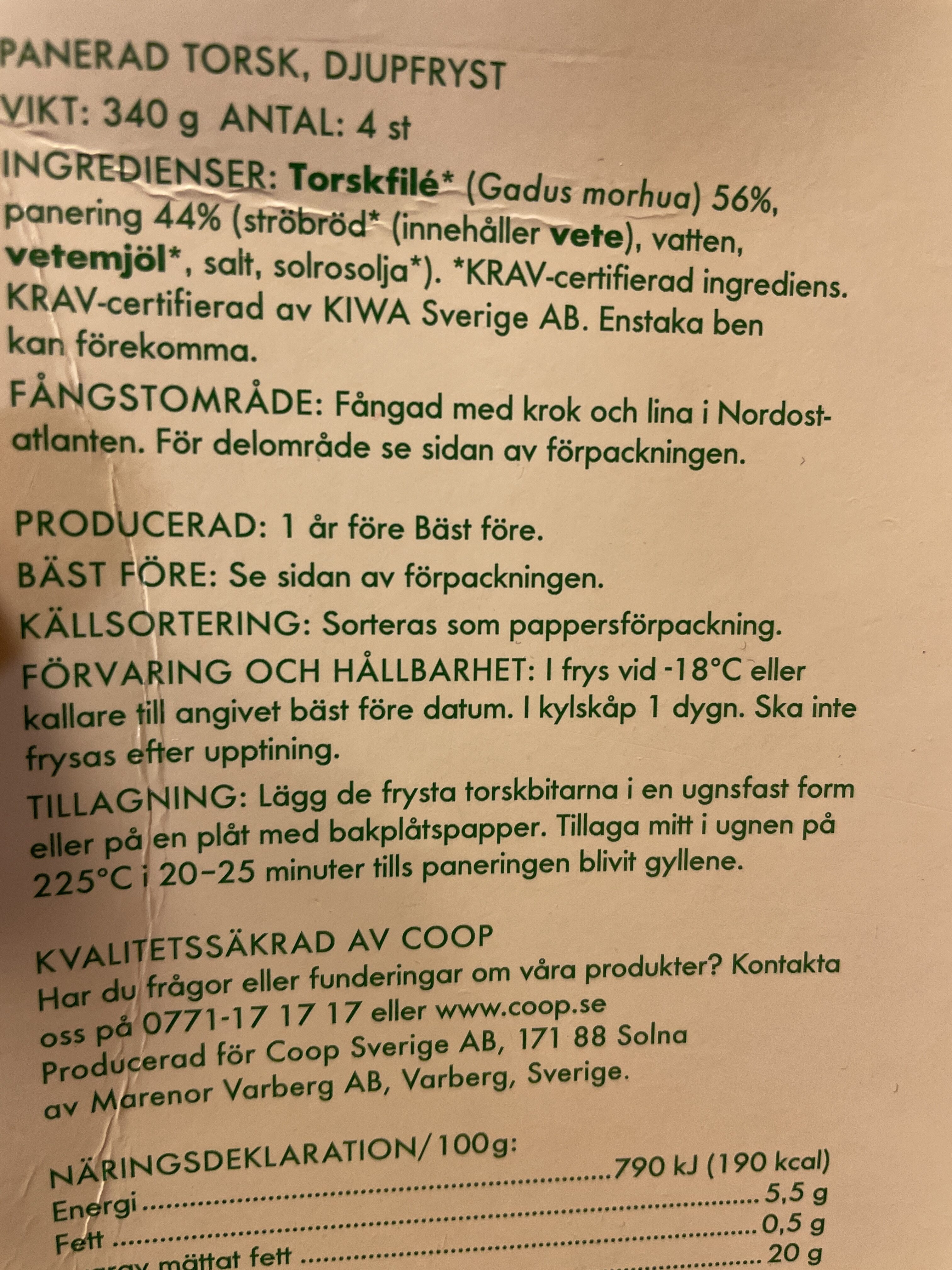 Coop Änglamark Panerad torsk - Recycling instructions and/or packaging information
