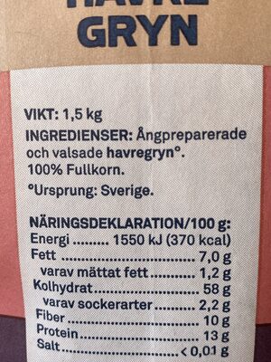 Havregryn - Ingredienser