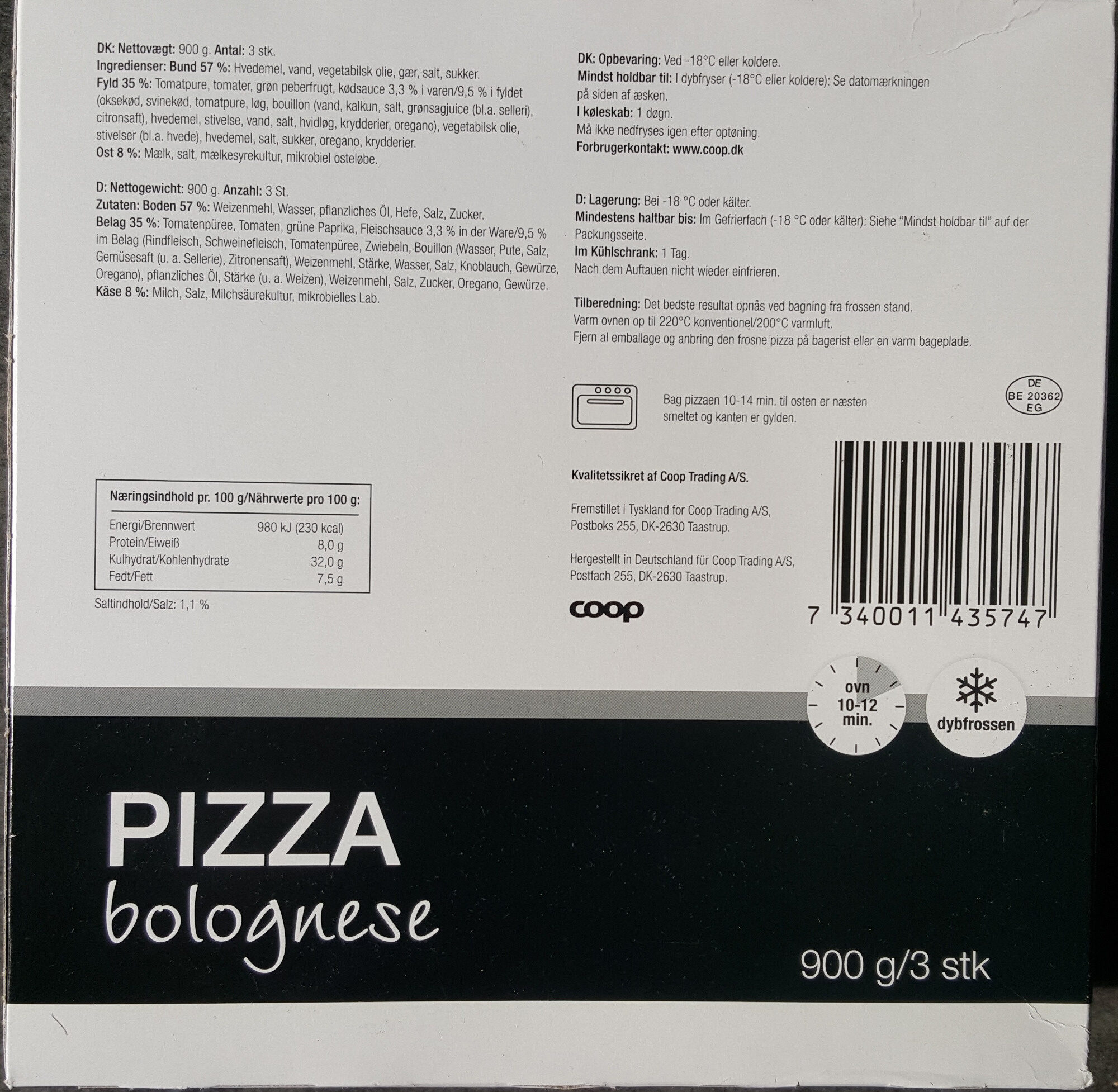Pizza Bolognese - Ernæringsfakta