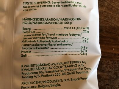 Sea salt tortilla chips - Ernæringsinnhold - en