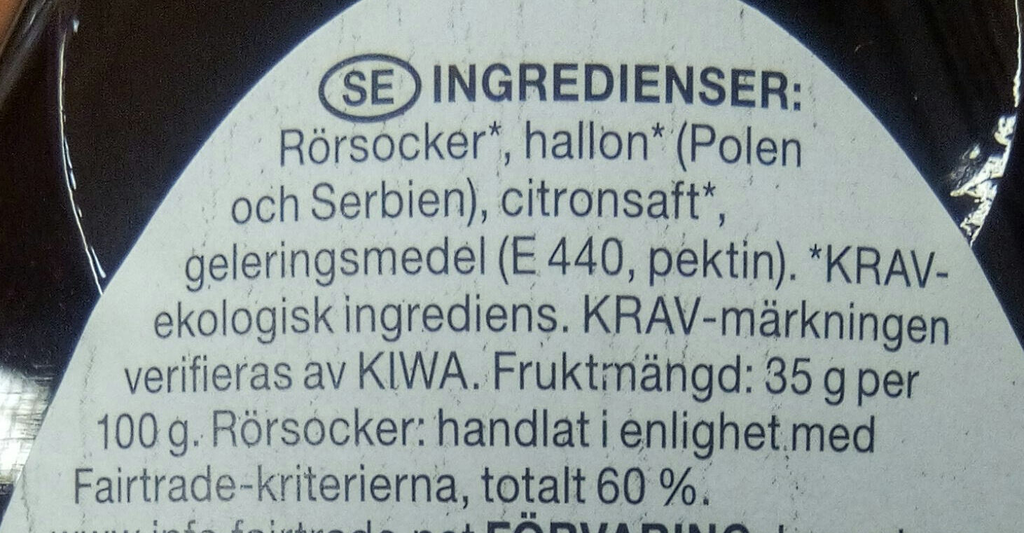 Hallon sylt - Ingredienser