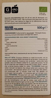 Couscous complet bio - Näringsfakta - fr