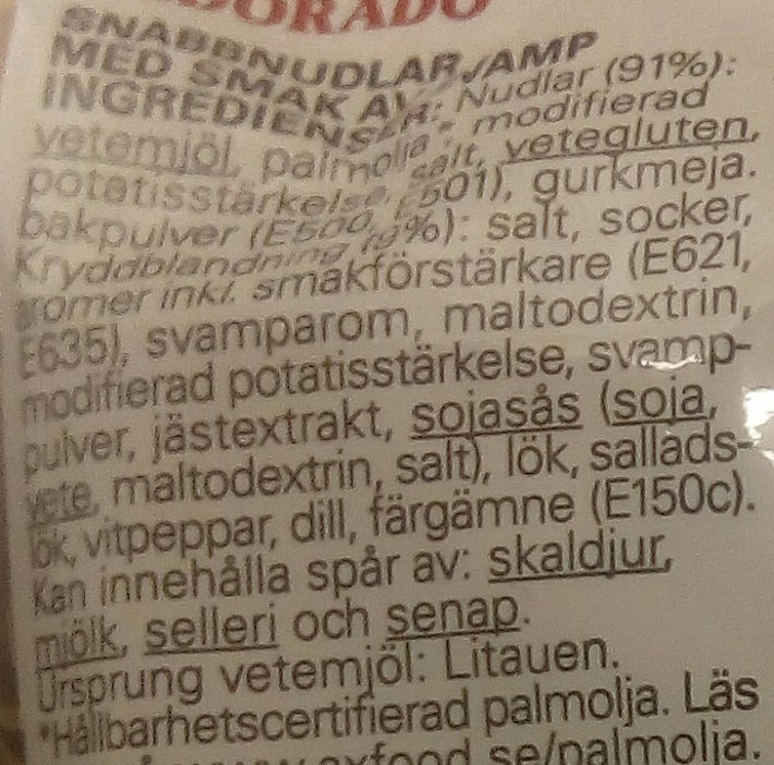Eldorado Snabbnudlar med smak av svamp - Ingredienser