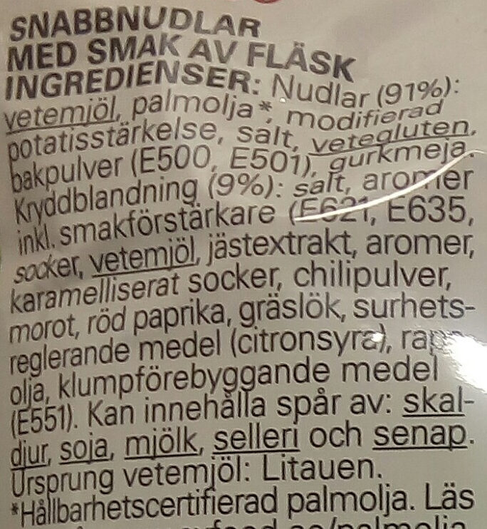 Eldorado Snabbnudlar med smak av fläsk - Ingredienser