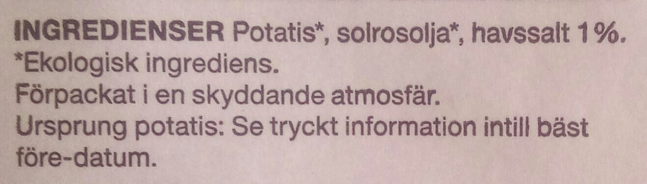 Ekologiska potatis-chips havssalt - Ingredienser