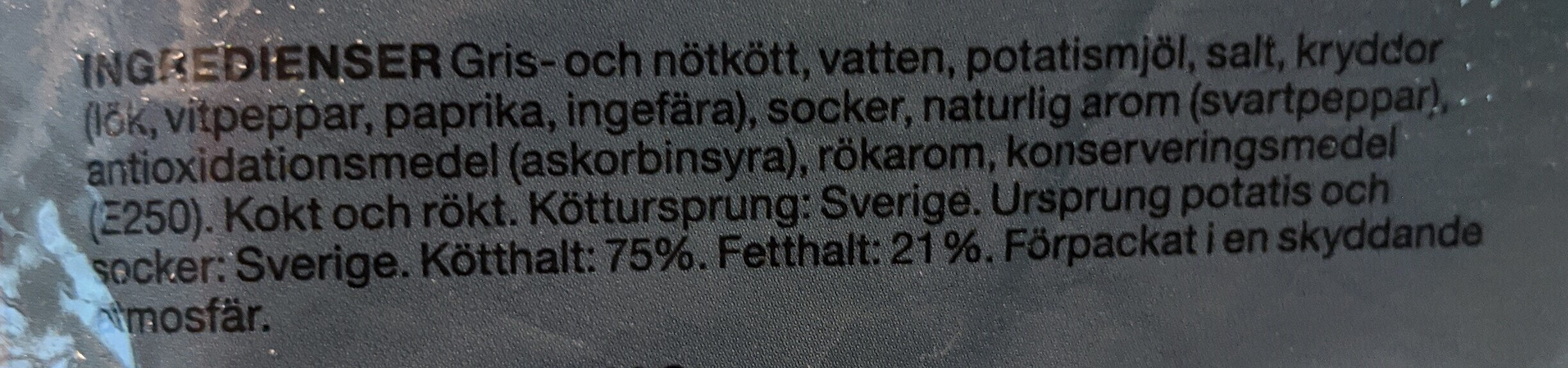 Falukorv Extra Rökt - Ingredients - sv