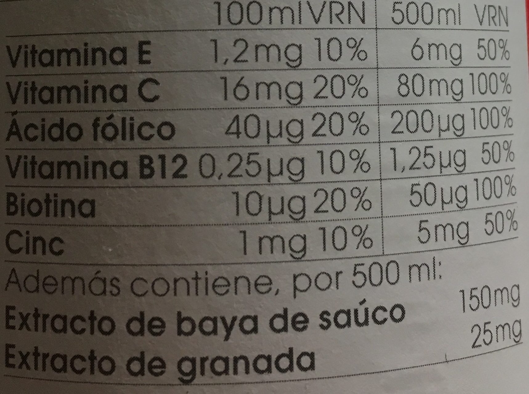 Vitaminb12 50CL Pomelo DP16 - Tableau nutritionnel