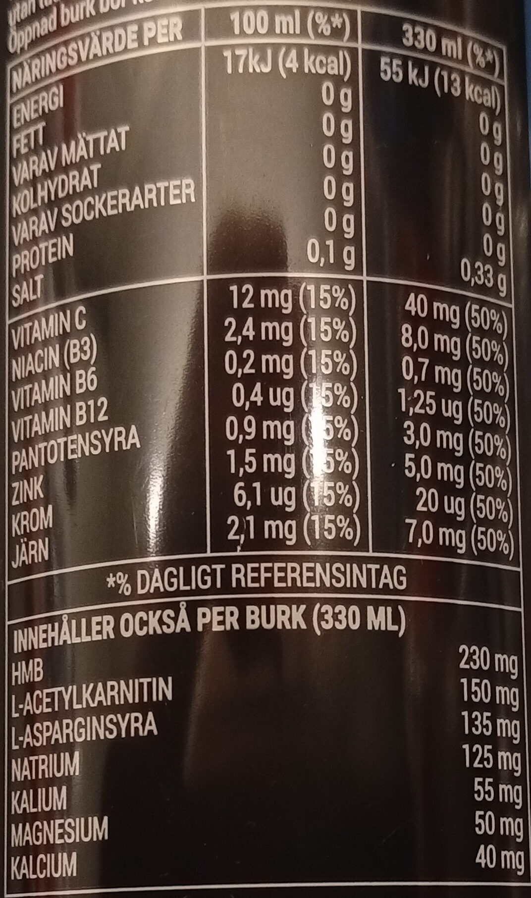 iQ Fuel Hydrate Blueberry/Lime Bäckström Edition NB19 - Tableau nutritionnel - sv