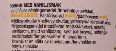 Kvarg Vaniljsmak - Ingredienser