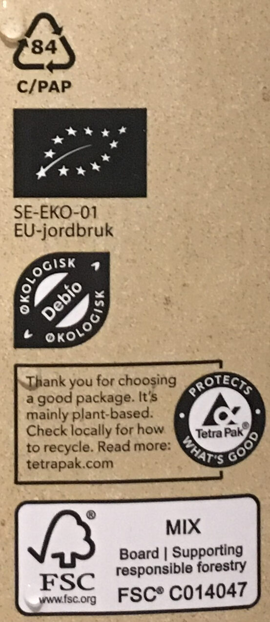 Oatly Økologisk Havre Drikk - Recycling instructions and/or packaging information