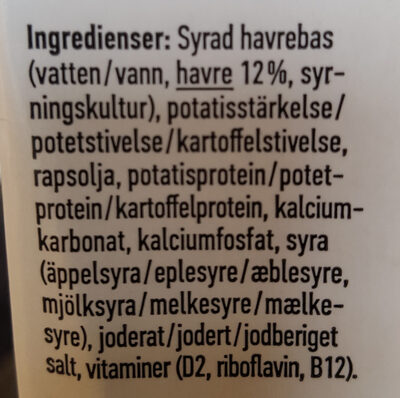 Havregurt naturell - Ingredienser