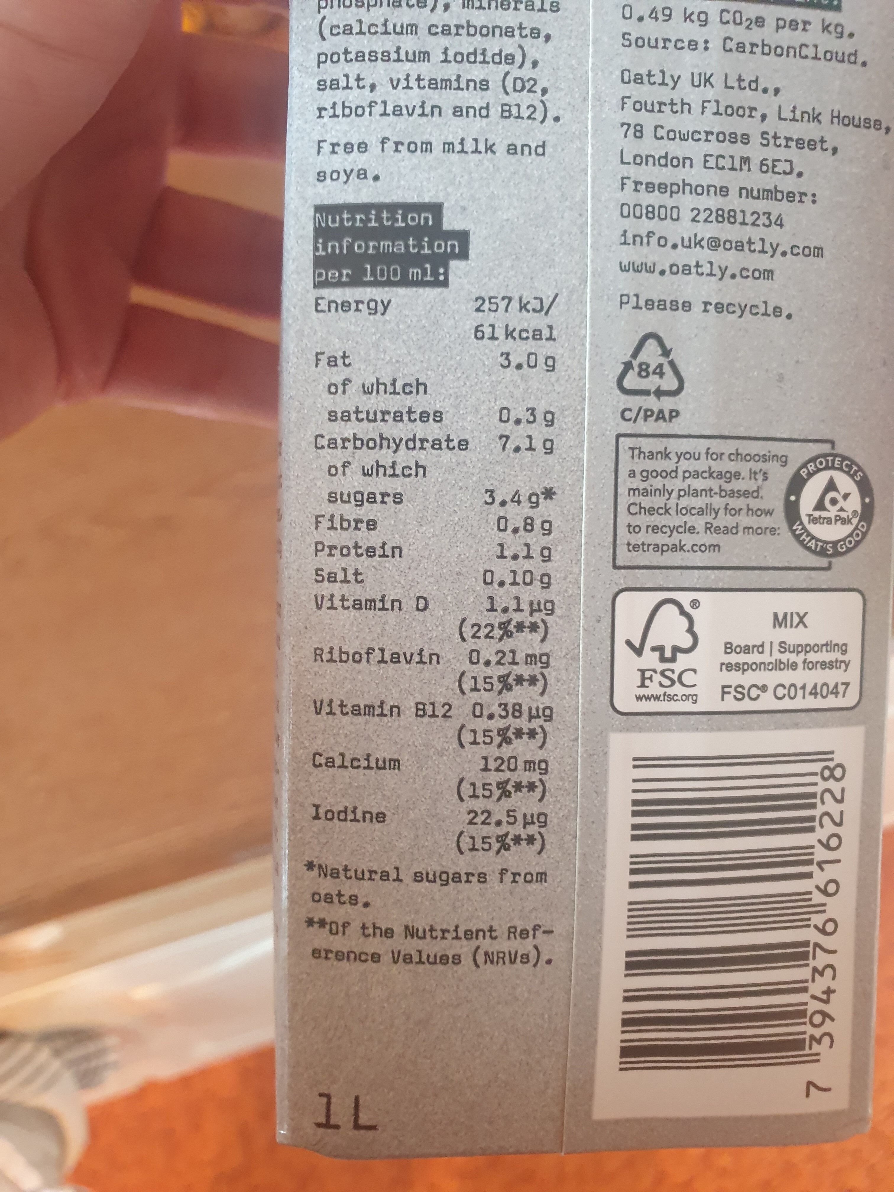 Oat drink barista edition - Nutrition facts