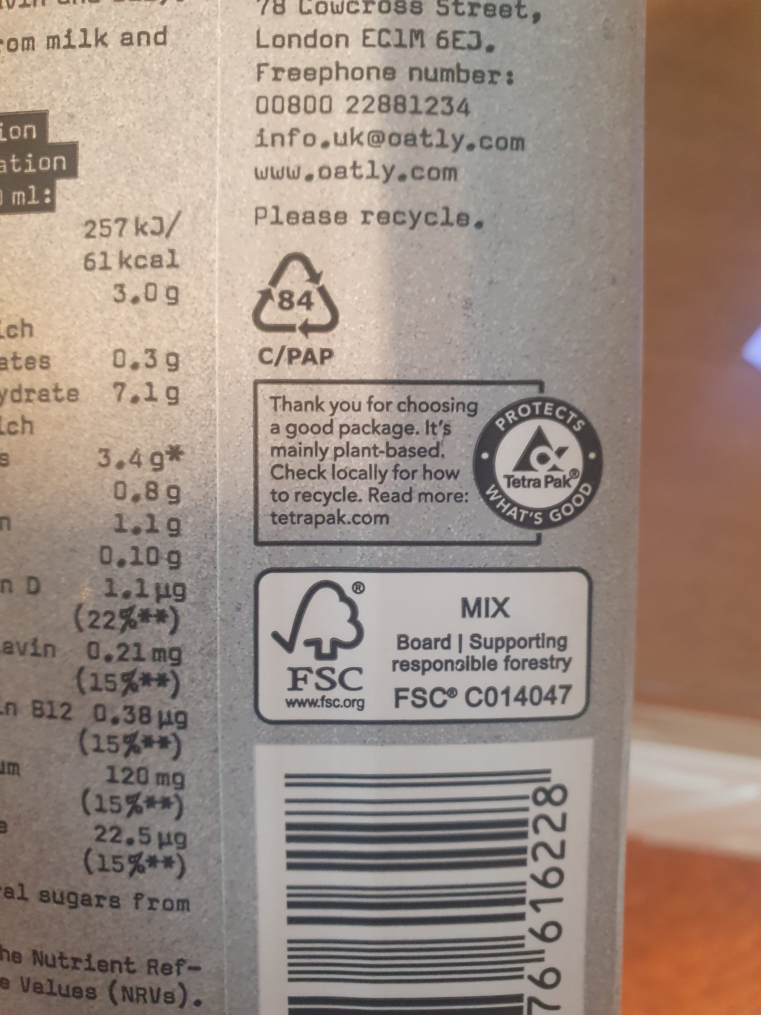 Oat drink barista edition - Recycling instructions and/or packaging information