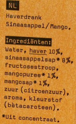 Haferdrink Orange Mango - Ingrediënten