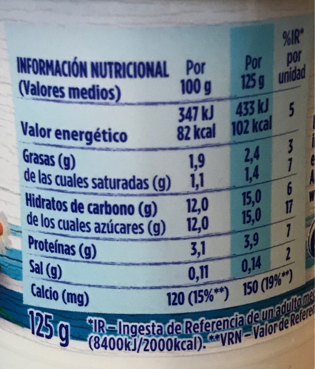 Yogur blanco azucarado - Informació nutricional - es