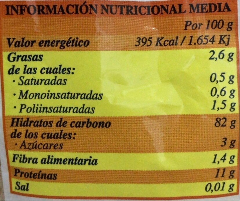 Gofio de mezcla - Información nutricional