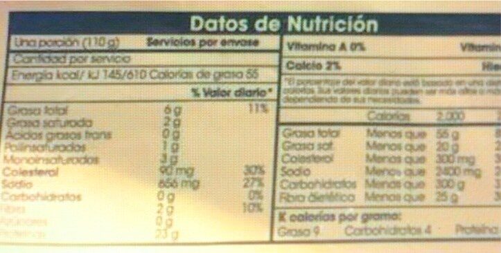 Salchicha de pollo - Nutrition facts - es