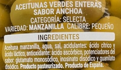 Aceituna con hueso sabor anchoa - Ingredients - es