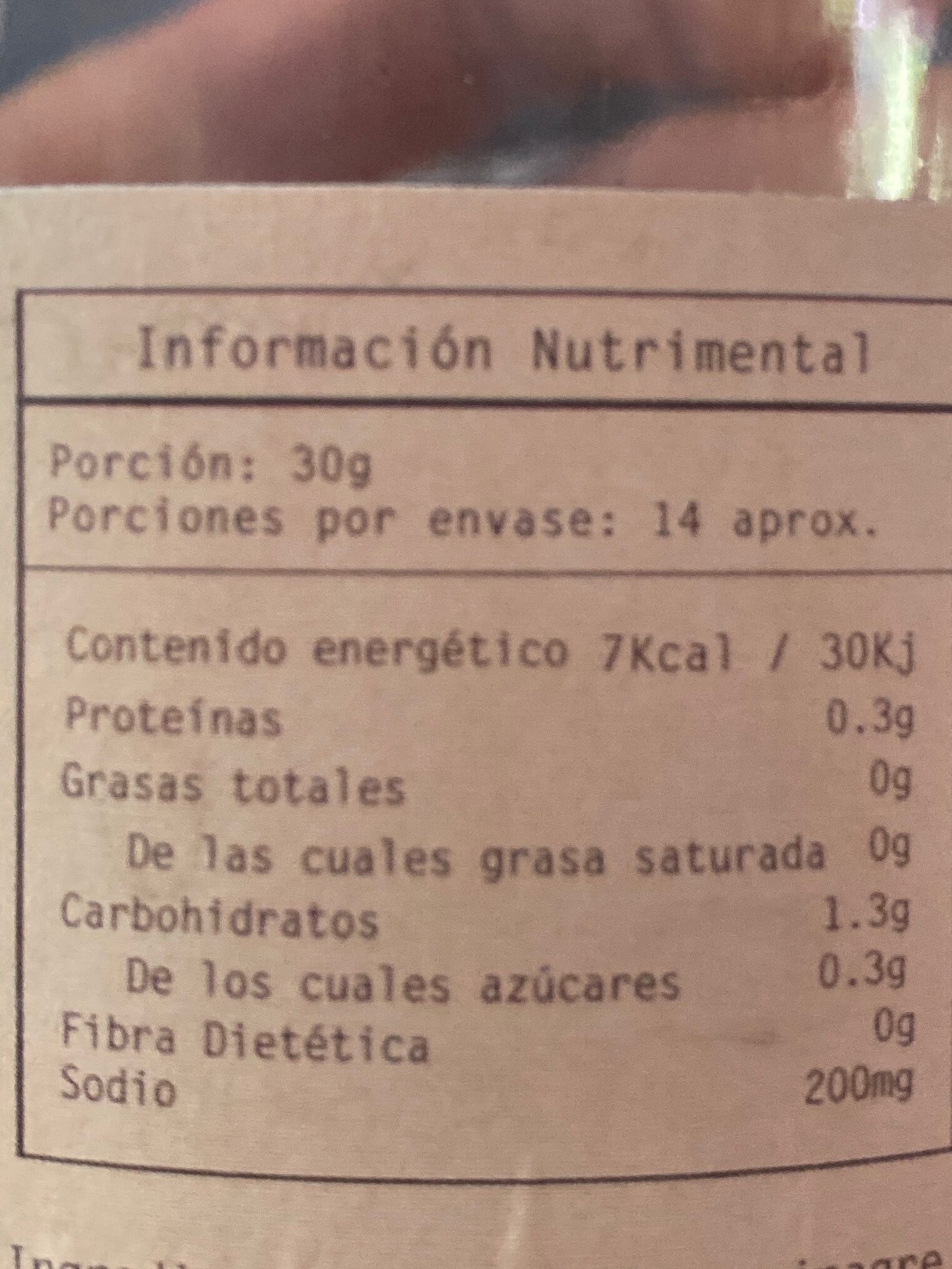 Pepinillos Habanero - Tableau nutritionnel - en