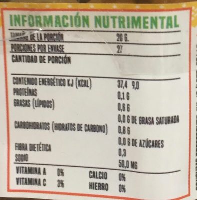 Monsa Habanero - Información nutricional