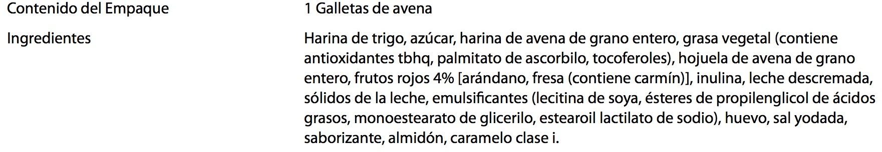 Galletas de Avena - Ingredients - es