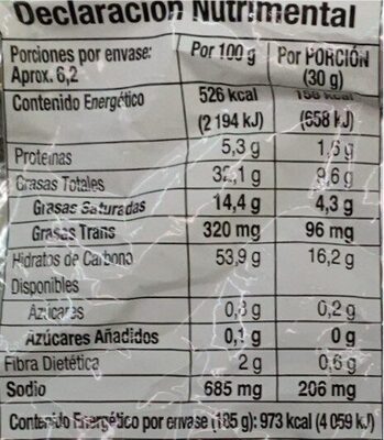 Patatas Ruffles Queso - Información nutricional