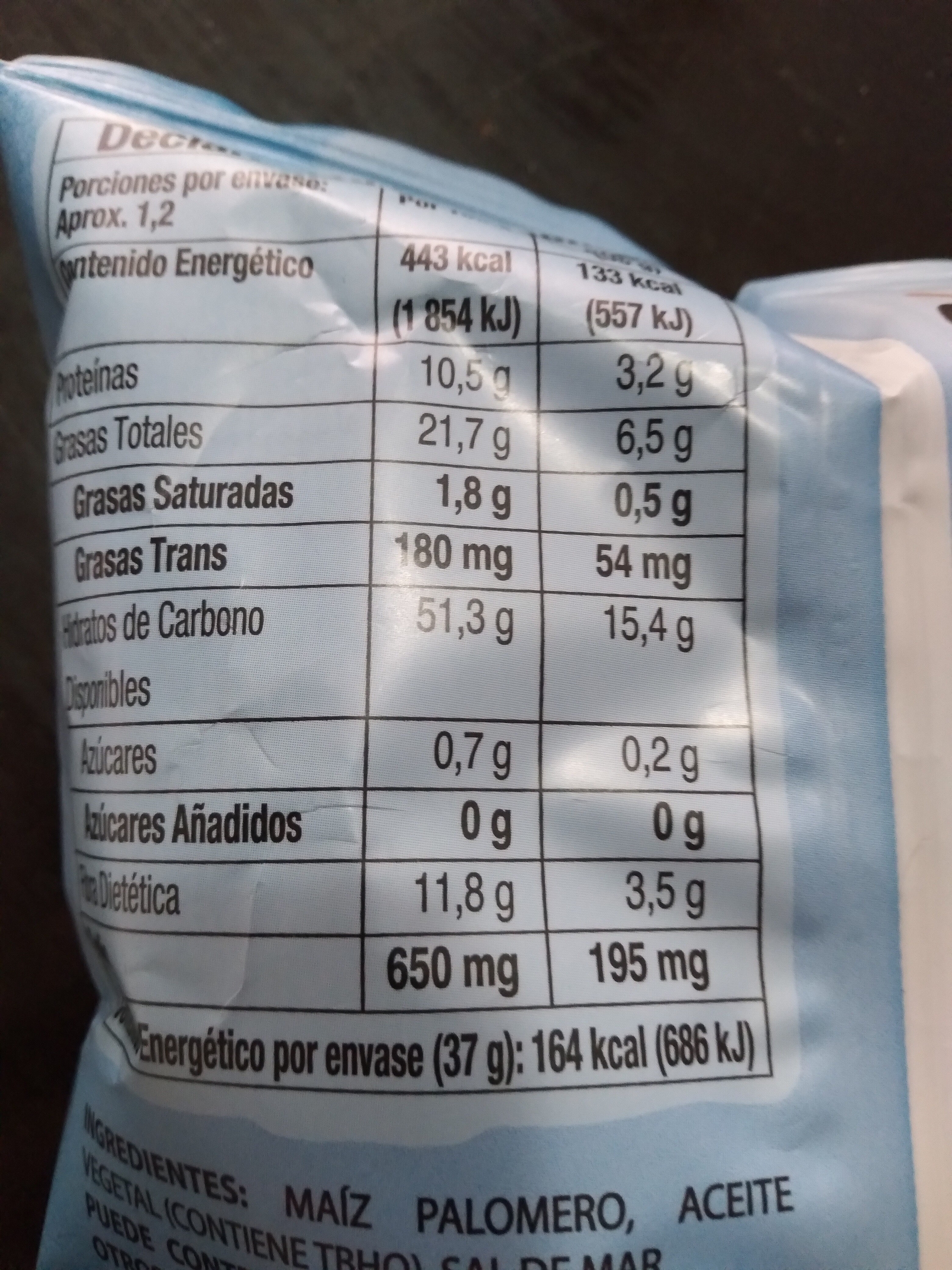palomitas de maiz - Voedingswaarden - es