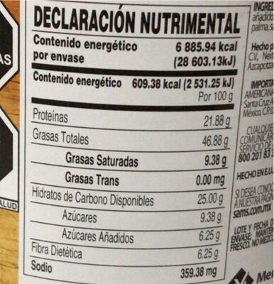 Crema de cacahuate - Información nutricional