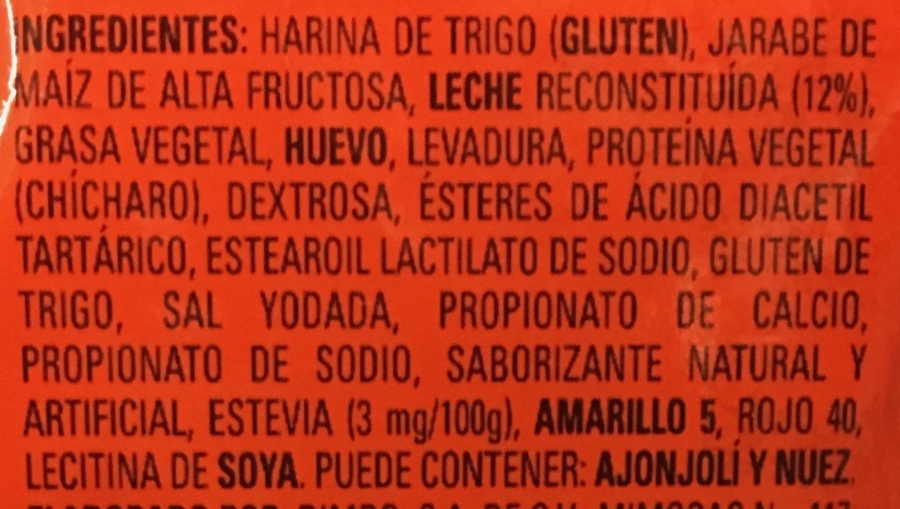 Colchones Naranja Bimbo 130GR. - Ingredientes