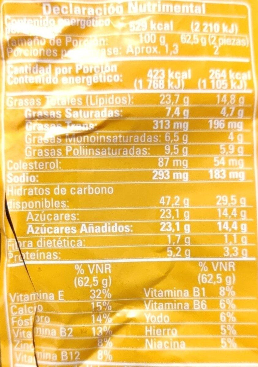 Mantecadas - Información nutricional