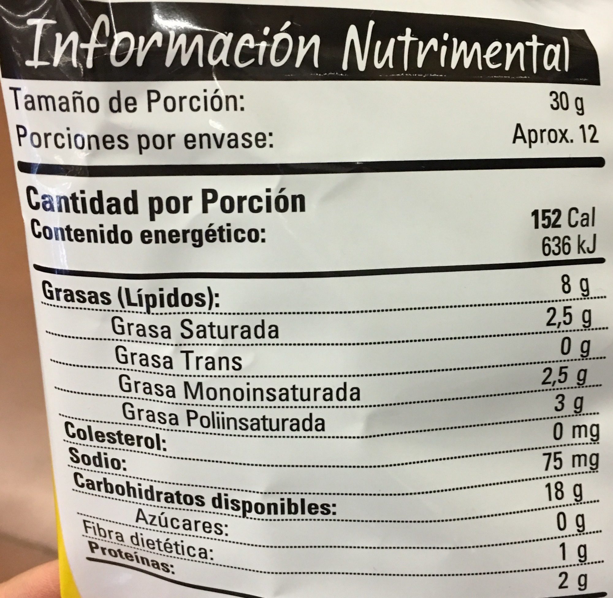 Chips sabor Sal de Mar - Información nutricional