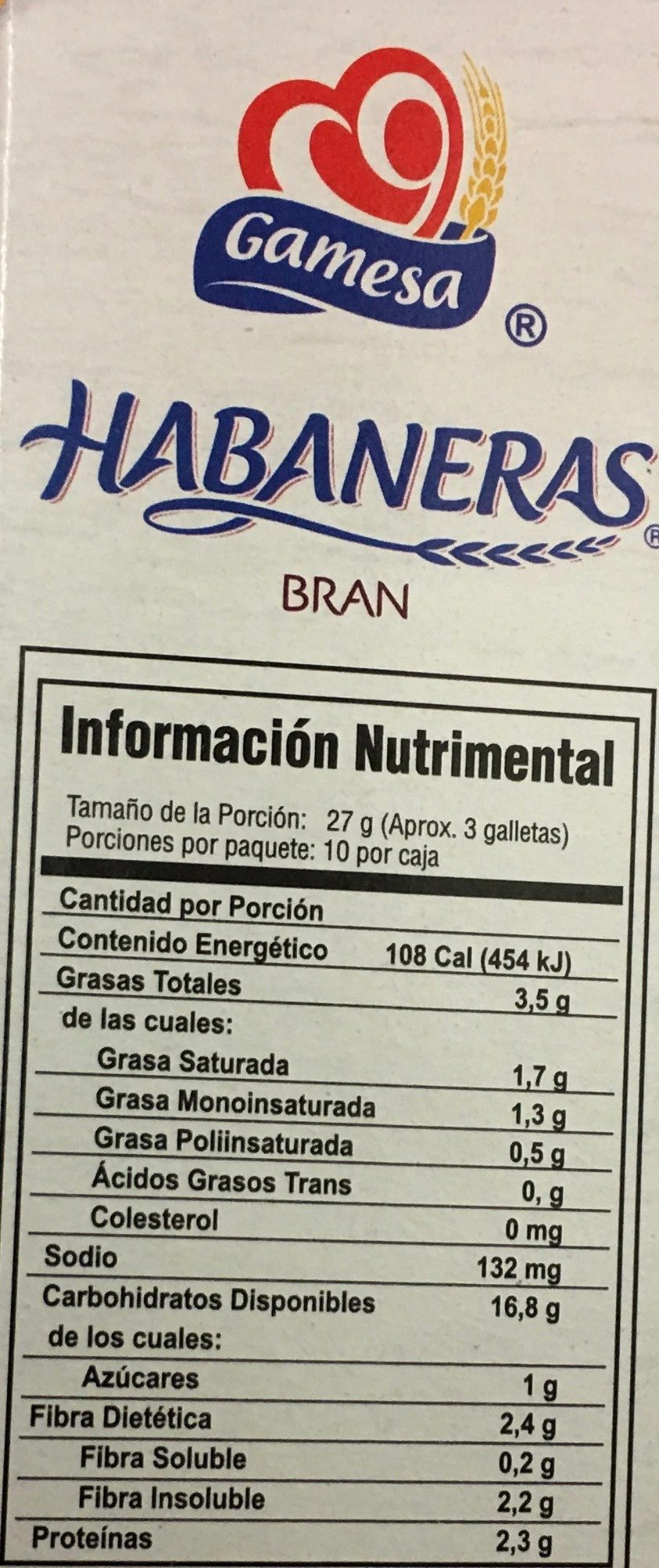 Habaneras Bran - Información nutricional