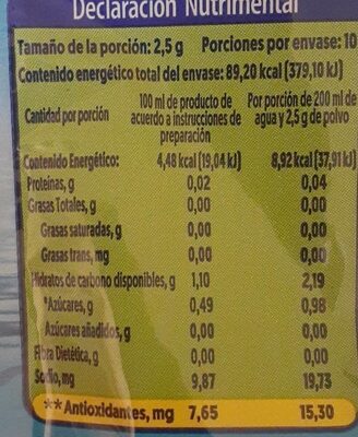 Té Verde en Polvo Nestea sabor limón - Informació nutricional - es