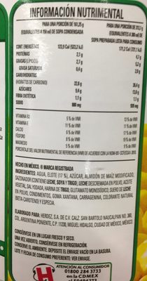 Crema de elote Herdez - Información nutricional