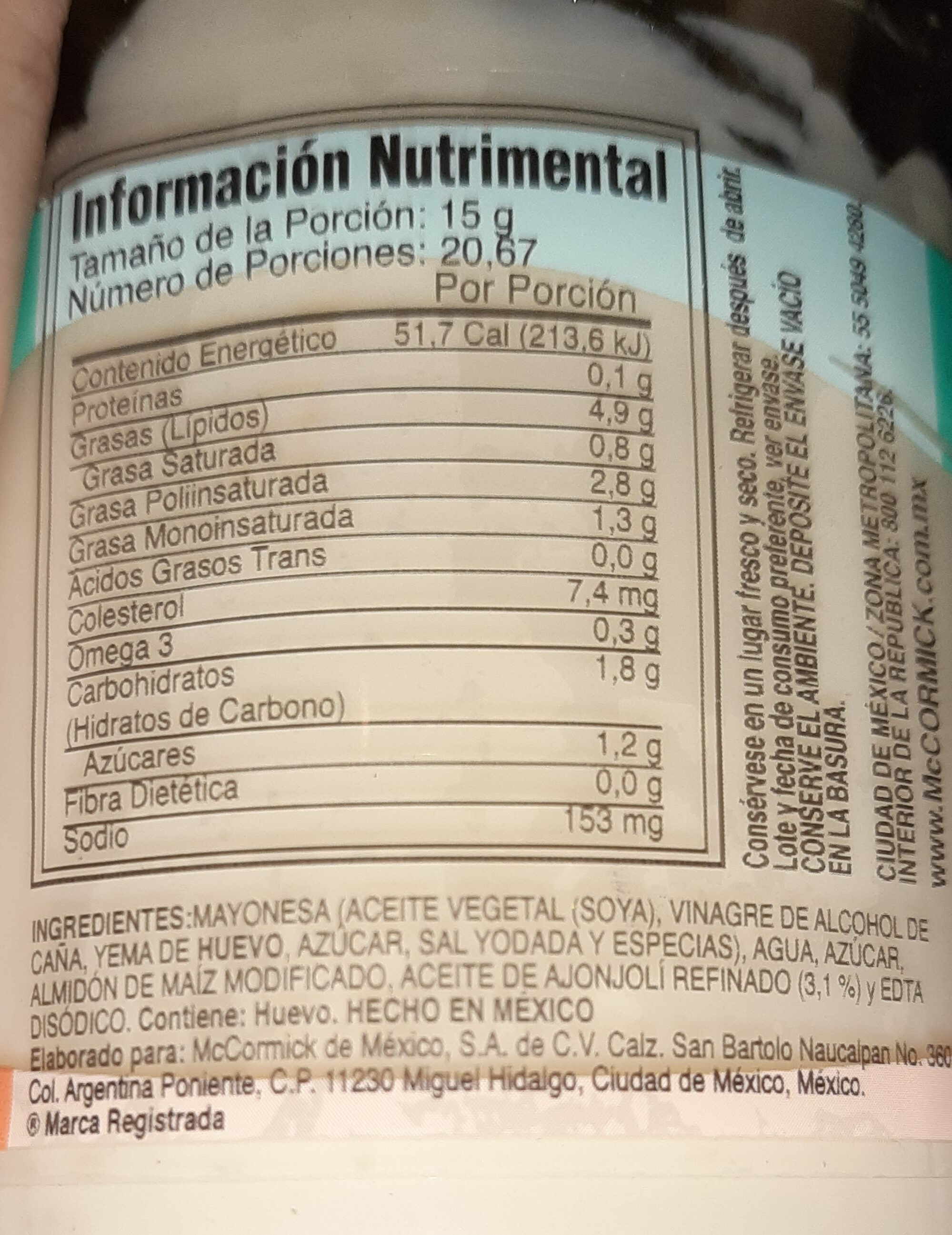 Balance Aderezo de Mayonesa con Aceite de ajonjolí - Ingredienser - es