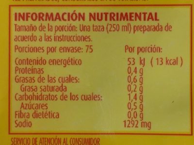 CALDO DE POLLO - Información nutricional