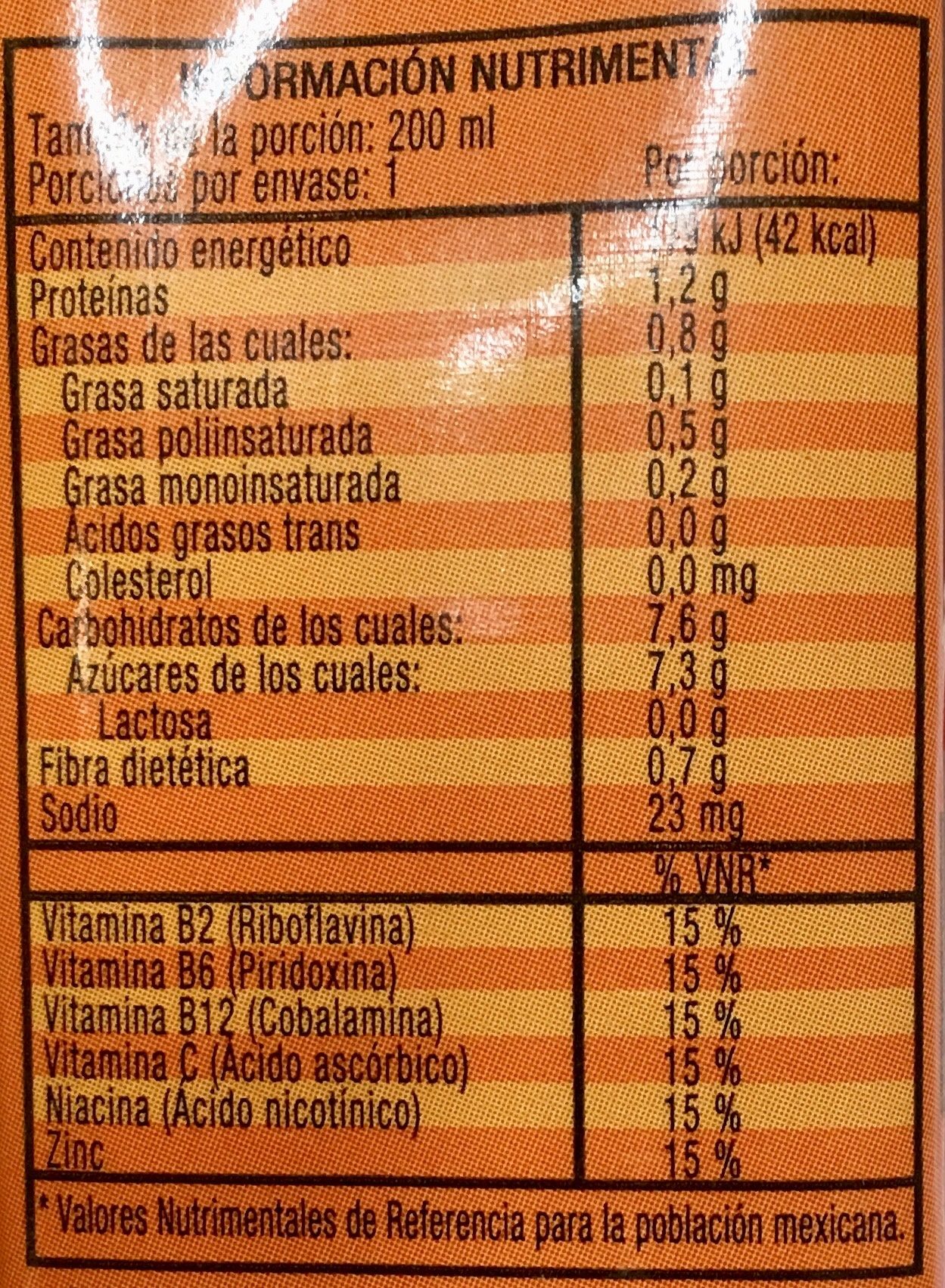 Soya + Jugo de naranja - Näringsfakta - es